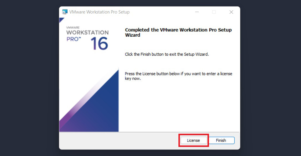 پایان نصب نرم افزار WMware Workstation