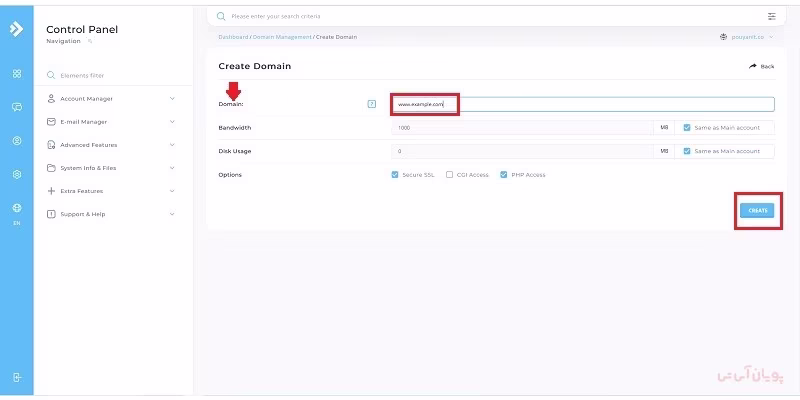 وارد کردن دامنه