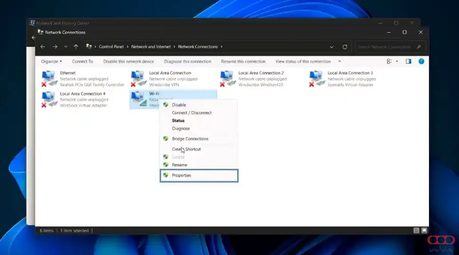 انتخاب-وای-فای-و-کلیک-روی-Properties