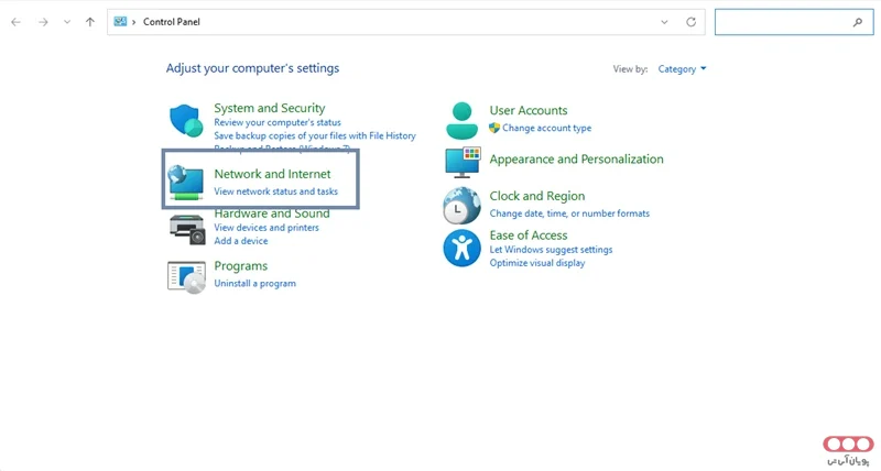 بخش Network and Internet در کنترل پنل