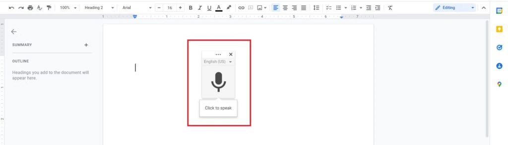میکروفون در google docs
