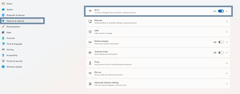 رفتن به قسمت وای فای