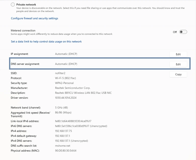 وارد کردن DNS جدید