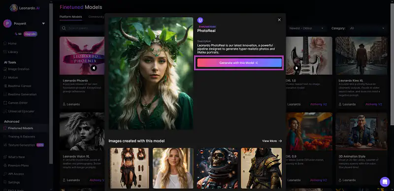 آموزش استفاده از هوش مصنوعی leonardo.ai، بخش Finetuned Models