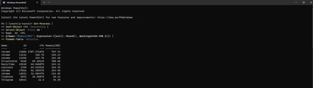 نمونه دستور پاورشل